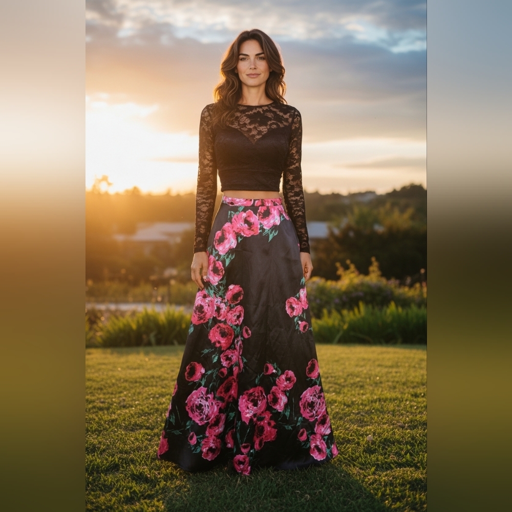 B Darlin Black and Pink Skirt With  Lace Top EUC - Picture 6 of 16